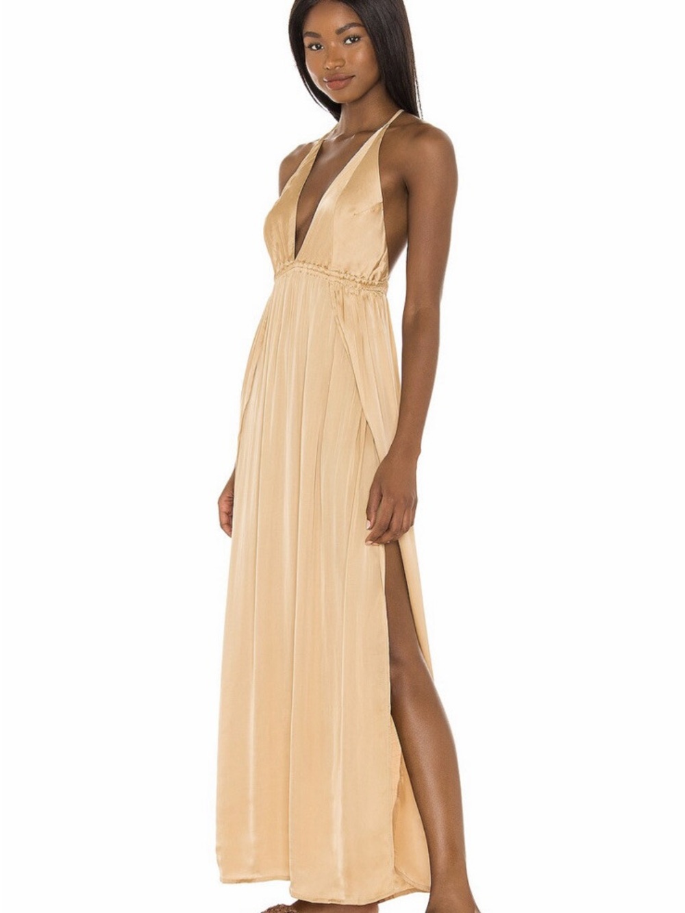 Indah Champagne Halter Maxi Dress